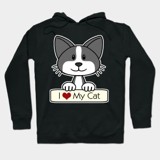 Black and White Cat - I Love My Cat Hoodie